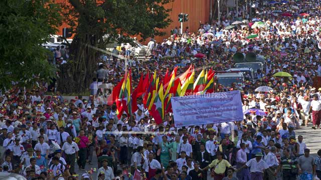 Myanmar demonstrators condemn foreign intervention
