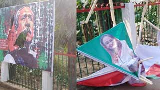 Mujib, Hasina’s photos vandalised in Victory Day programme