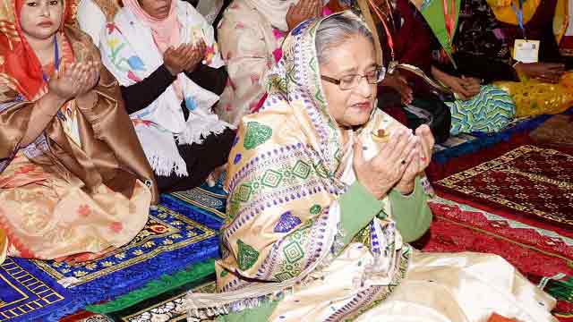 Hasina in Sylhet; offers fateha at shrines