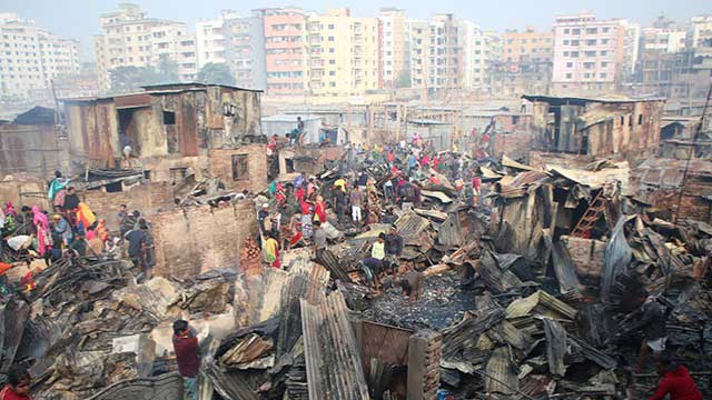 Dhaka slum fire doused, two injured