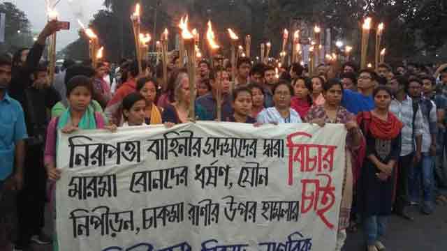 Torch march at Dhaka University for Marma sisters